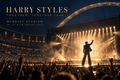 Promotional concert poster for Harry Styles' Together, Together Tour at Wembley Stadium, 25, 27 and 28 August 2027; silhouetted performer under golden stage lights.